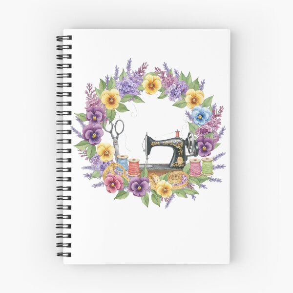 Item preview, Vintage Sewing Machine Floral Wreath: Cottagecore Pansy and Lilac Seamstress Art designed and sold by VibranPalette.
