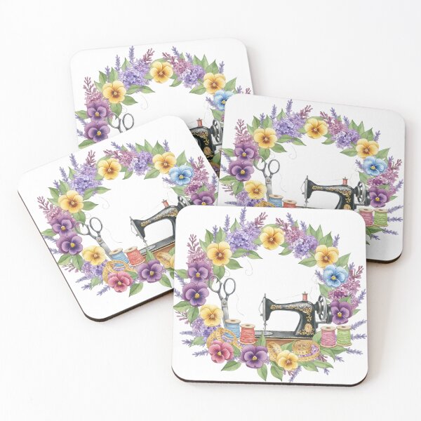 Item preview, Vintage Sewing Machine Floral Wreath: Cottagecore Pansy and Lilac Seamstress Art designed and sold by VibranPalette.