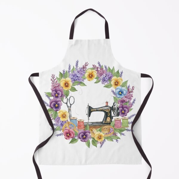 Item preview, Vintage Sewing Machine Floral Wreath: Cottagecore Pansy and Lilac Seamstress Art designed and sold by VibranPalette.