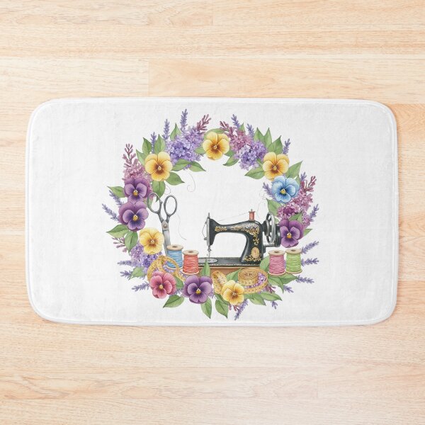 Item preview, Vintage Sewing Machine Floral Wreath: Cottagecore Pansy and Lilac Seamstress Art designed and sold by VibranPalette.