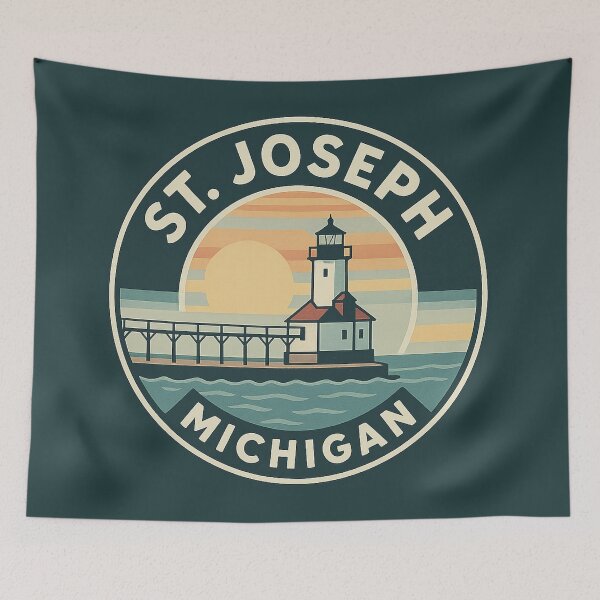 Item preview, St. Joseph Michigan Lighthouse Sunset Circular Badge designed and sold by American Travels.