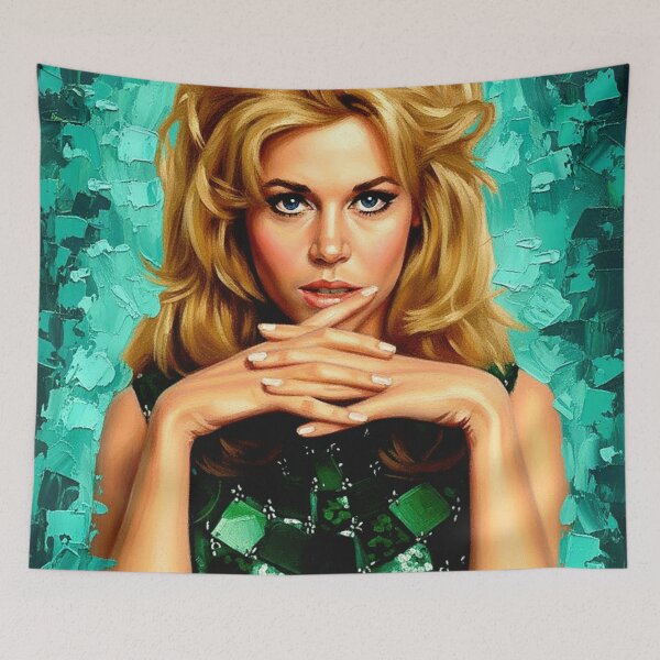 Item preview, 60s 70s Blonde Bombshell Actress Art | Green Pop Art Painting | High Volume Hair Style designed and sold by Art's Diner.