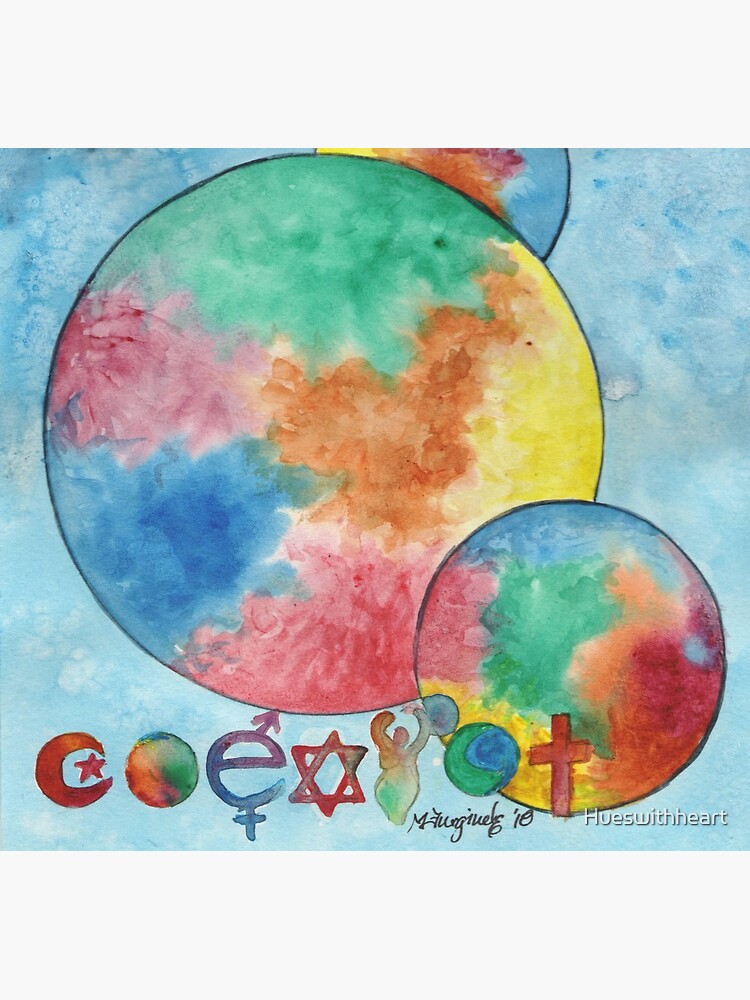 Coexist, cosmos series, watercolor by Hueswithheart