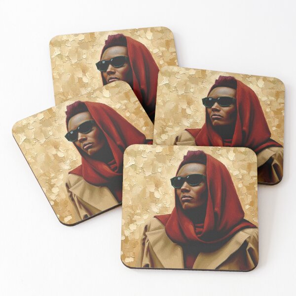 Item preview, 80s Fashion Icon Trench Coat Art | Red Scarf Gold Cuff Painting | Dark Sunglasses Portrait designed and sold by Art's Diner.