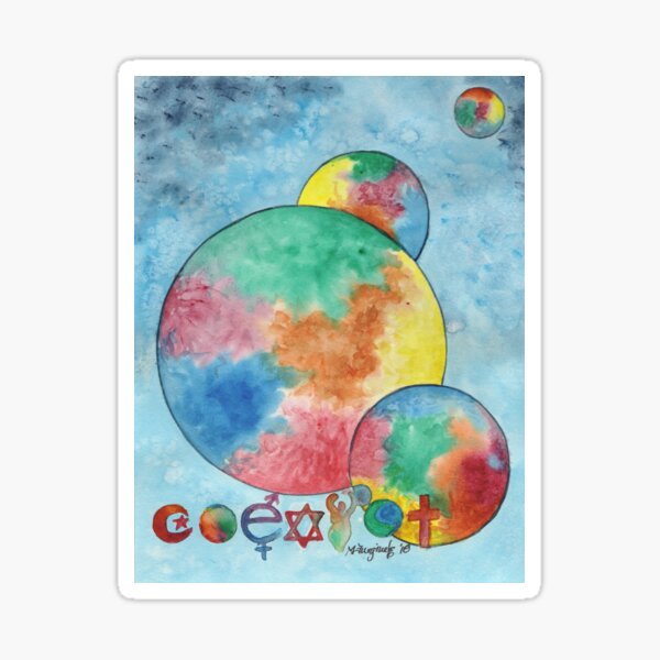 Coexist, cosmos series, watercolor Sticker