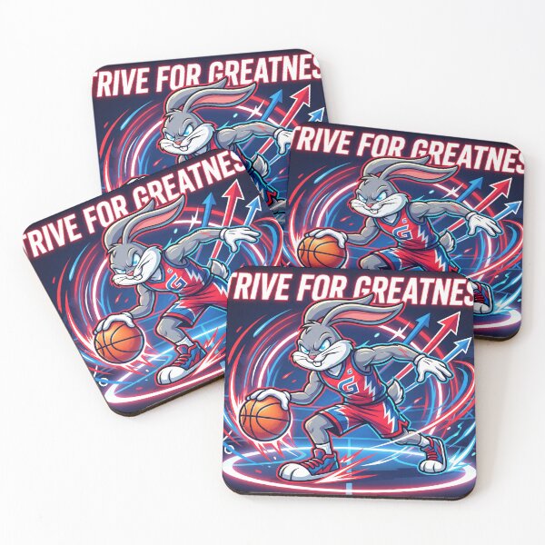 Item preview, Basketball Bunny Poster – Motivational Sports Art “Strive for Greatness” designed and sold by AbstractAuraArt.