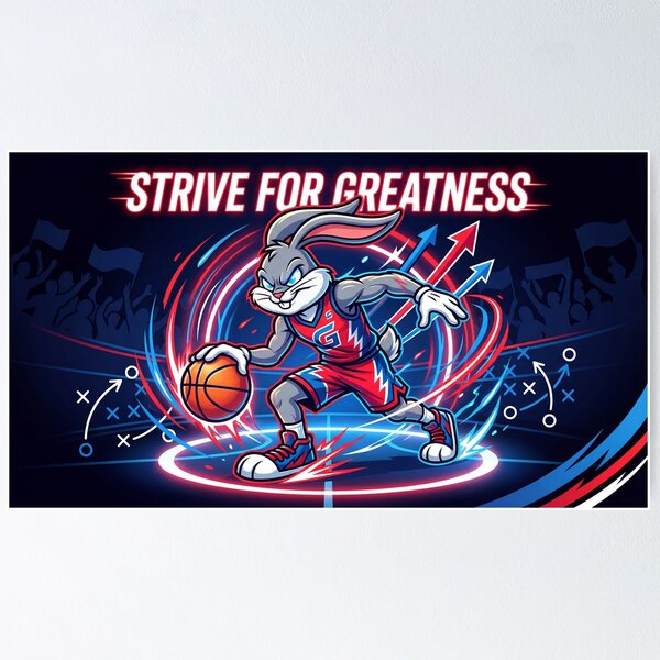 Item preview, Basketball Bunny Poster – Motivational Sports Art “Strive for Greatness” designed and sold by AbstractAuraArt.