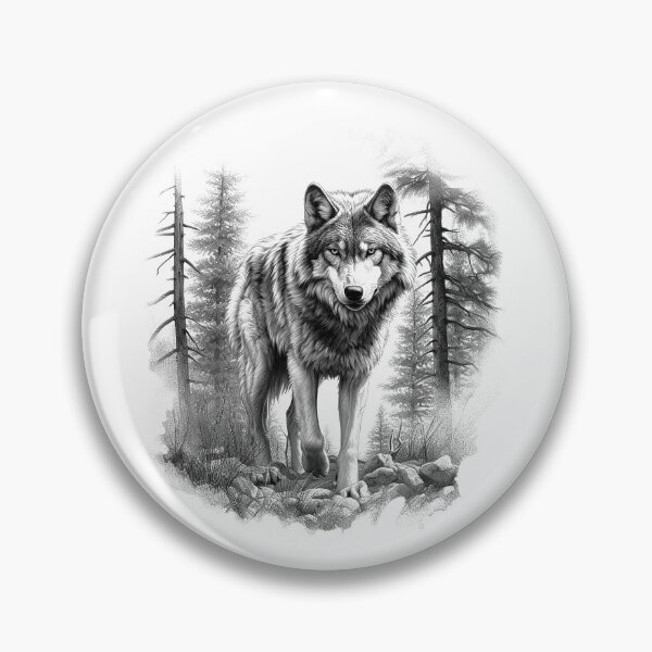 Item preview, Lone Wolf in the Forest – Black and White Wildlife Art Print designed and sold by inkoutninja.