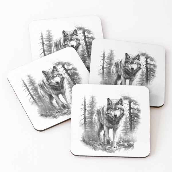 Item preview, Lone Wolf in the Forest – Black and White Wildlife Art Print designed and sold by inkoutninja.