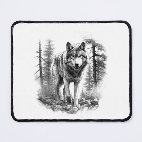 Item preview, Lone Wolf in the Forest – Black and White Wildlife Art Print designed and sold by inkoutninja.