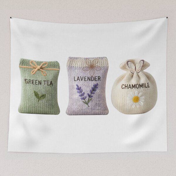 Item preview, Knitted Herb Seed Packets Trio: Cozy Green Tea, Lavender, and Chamomile Pastel Art designed and sold by VibranPalette.