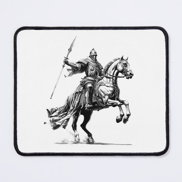 Item preview, Gallant Knight on Horseback – Black and White Medieval Art designed and sold by inkoutninja.