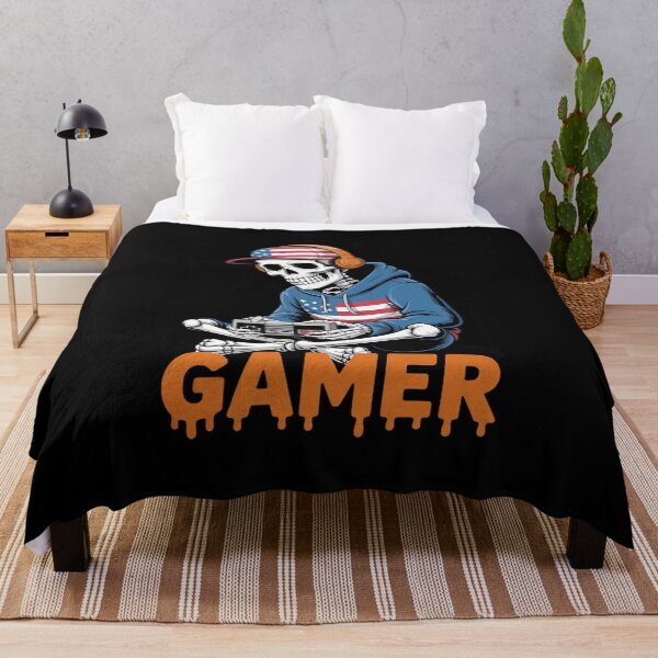 Item preview, Patriotic Halloween Skeleton Gamer Skeleton US Flag designed and sold by skanderio.