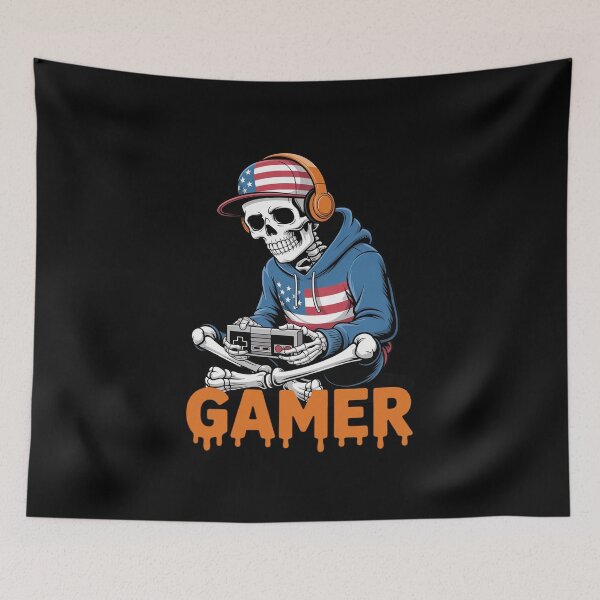 Item preview, Patriotic Halloween Skeleton Gamer Skeleton US Flag designed and sold by skanderio.