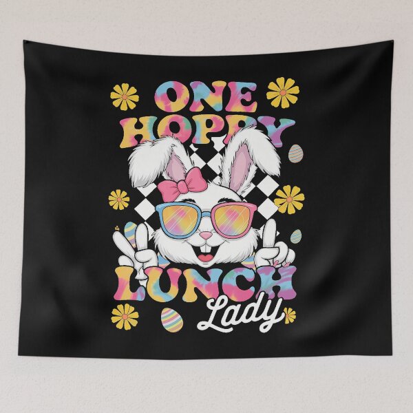 Item preview, One Hoppy Lunch Lady Colorful Tie Dye Easter Eggs Bunny Ears designed and sold by AsteriskDatBArt.
