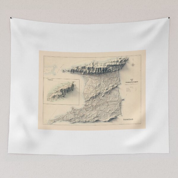 Item preview, 1921 Trinidad and Tobago Shaded Relief Map 3D digitally rendered designed and sold by ThinkAboutMaps.