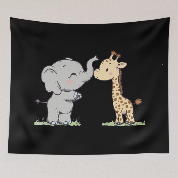 Item preview, Baby Elephant greeting Baby Giraffe designed and sold by ClubVacay.