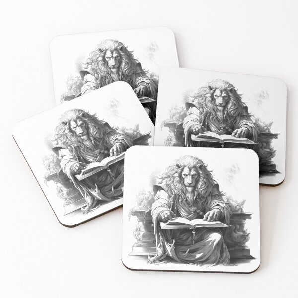 Item preview, Wise Lion Scholar – Black and White Fantasy Animal Art designed and sold by inkoutninja.