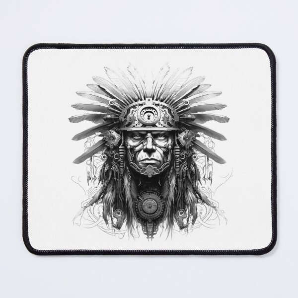Item preview, Tribal Mech Warrior – Black and White Futuristic Fusion Art designed and sold by inkoutninja.
