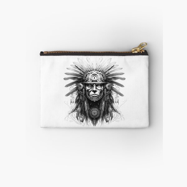 Item preview, Tribal Mech Warrior – Black and White Futuristic Fusion Art designed and sold by inkoutninja.