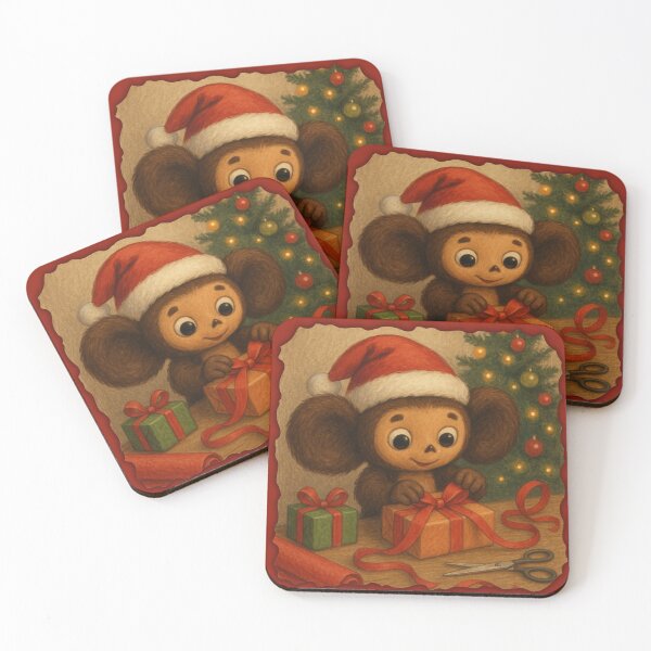 Item preview, Cheburashka in a Santa Hat Wrapping Gifts designed and sold by Russian101.