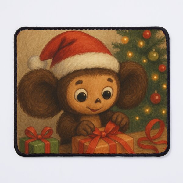 Item preview, Cheburashka in a Santa Hat Wrapping Gifts designed and sold by Russian101.