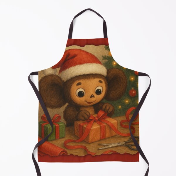 Item preview, Cheburashka in a Santa Hat Wrapping Gifts designed and sold by Russian101.