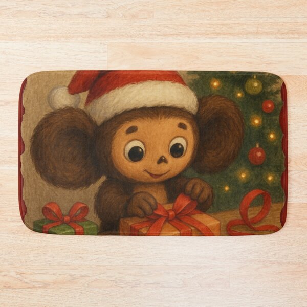 Item preview, Cheburashka in a Santa Hat Wrapping Gifts designed and sold by Russian101.