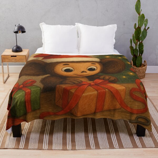 Item preview, Cheburashka in a Santa Hat Wrapping Gifts designed and sold by Russian101.