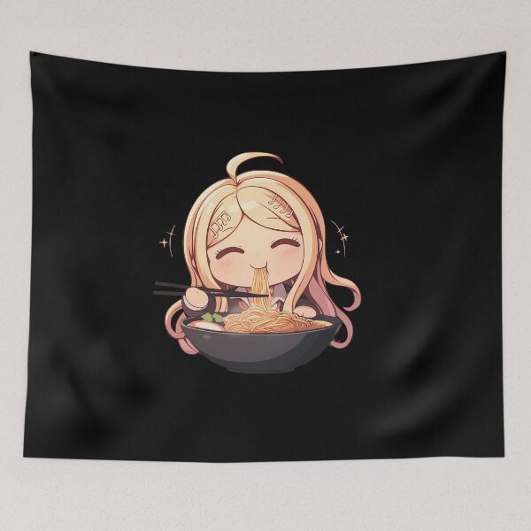Item preview, Kaede Akamatsu Danganronpa Anime Kawaii Ramen Chibi Joyful Noodle Slurping Time designed and sold by Raslbazola.