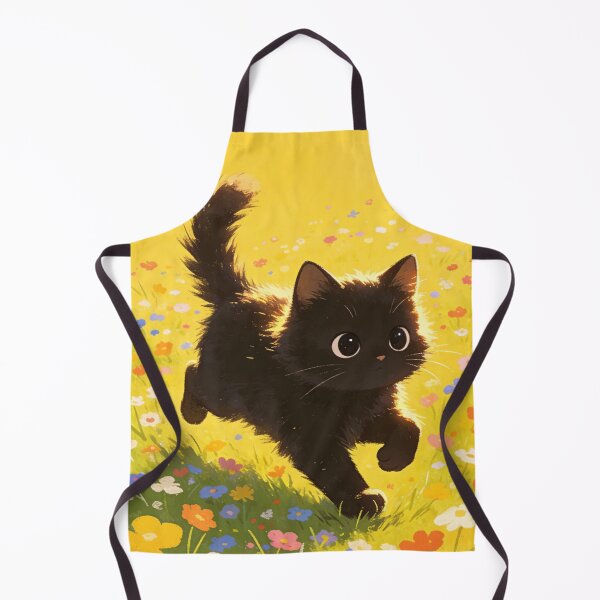 Item preview, Playful Black Kitten Running in Sunlit Flower Field Bright Art designed and sold by wangkyxing.