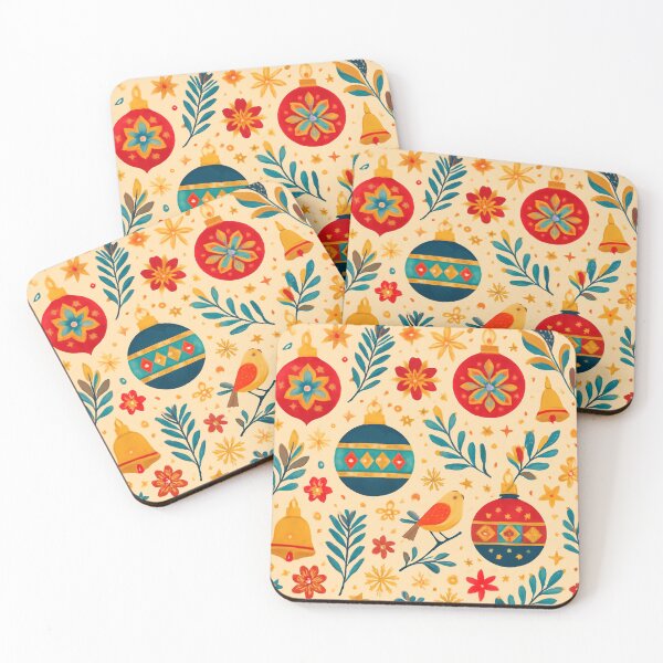 Item preview, Colorful Christmas Ornaments and Floral Pattern With Bells, Birds, and Stars designed and sold by KanDa-Shop.