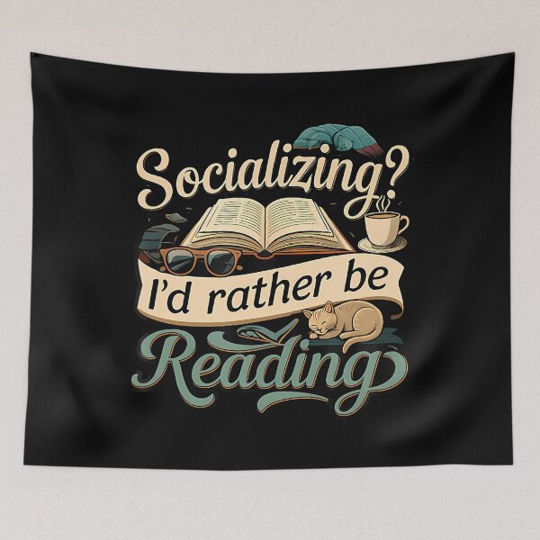 Item preview, Socializing I'D Rather Be Reading Bookworm Cat designed and sold by vaharisanic.