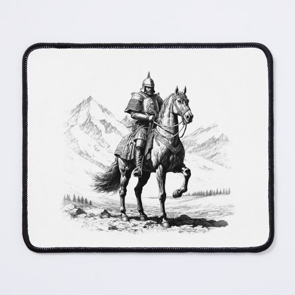 Item preview, Mounted Knight – Black and White Medieval Fantasy Art designed and sold by inkoutninja.