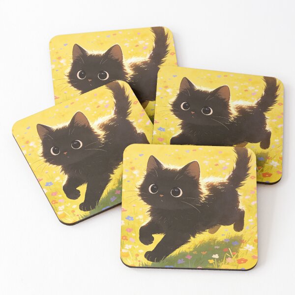 Item preview, Lively Black Kitten Sprinting in Sunlit Flower Field Bright Art designed and sold by wangkyxing.