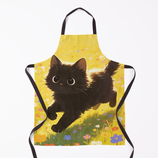 Item preview, Lively Black Kitten Sprinting in Sunlit Flower Field Bright Art designed and sold by wangkyxing.