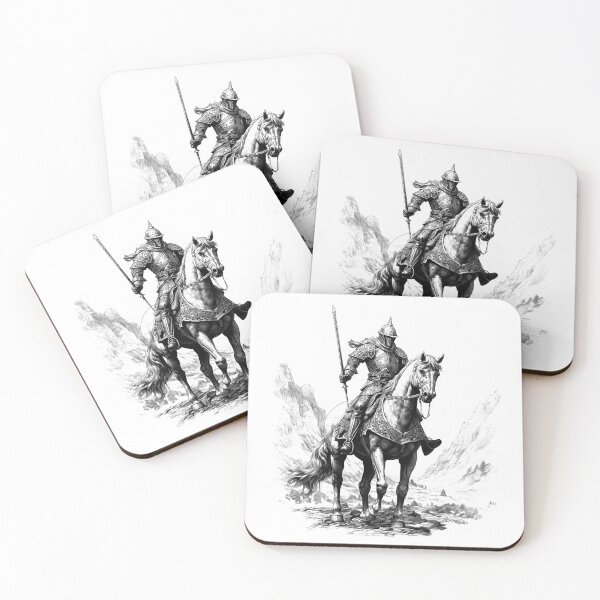 Item preview, Armored Knight on Horseback – Black and White Medieval Art designed and sold by inkoutninja.