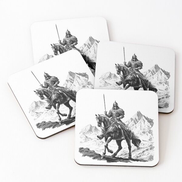 Item preview, Lone Mountain Knight – Black and White Medieval Fantasy Art designed and sold by inkoutninja.