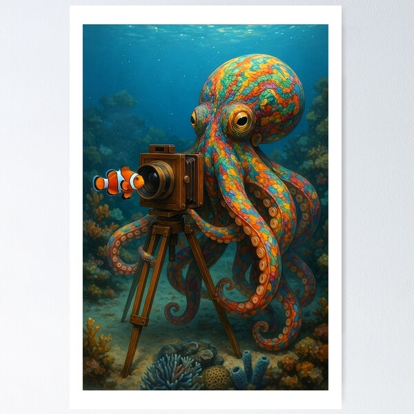 Artikelvorschau, Oktopus fotografiert einen Clownfisch entworfen und verkauft von Tridentulus.