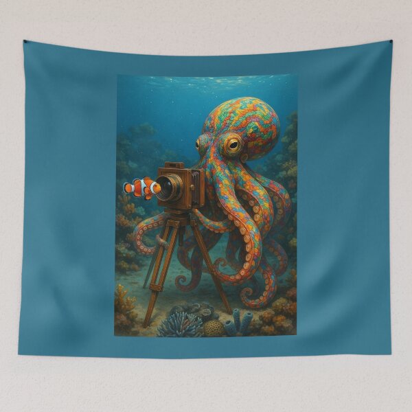 Item preview, Octopus Taking Photo of a Clownfish designed and sold by Tridentulus.
