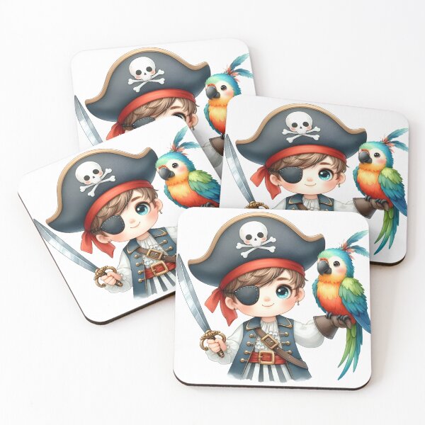 Item preview, Cute Pirate Boy With Colorful Parrot – Kawaii Pirate Character Illustration designed and sold by LunaPixelStudio.