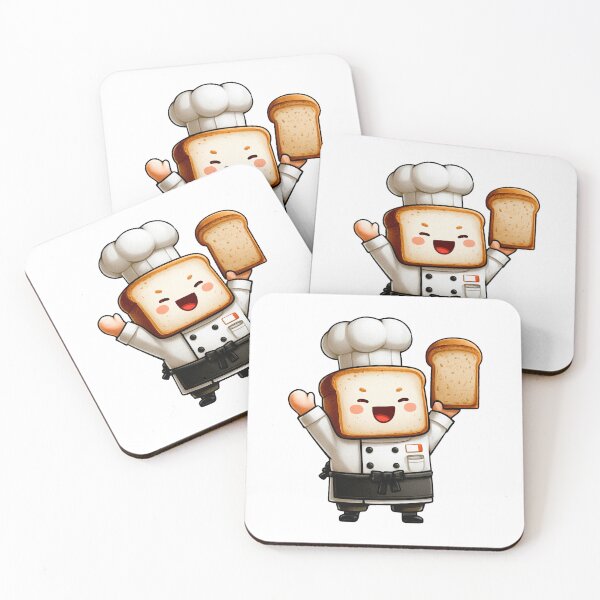 Item preview, adorable chibi bread mascot character baker chef proudly presenting sliced loaf kitchen food service cartoon illustration designed and sold by Mimoshi ⭐⭐⭐⭐⭐.