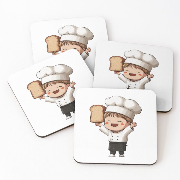 Item preview, Cheerful Baker Chibi Mascot Holding Slice Toast Bread High Joyful Expression Cooking Happy Kitchen Food Illustration Service designed and sold by Mimoshi ⭐⭐⭐⭐⭐.