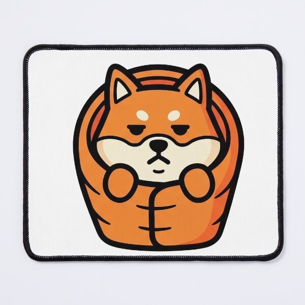 Item preview, Grumpy Shiba Inu in orange sleeping bag designed and sold by Cute-Ur-Day.