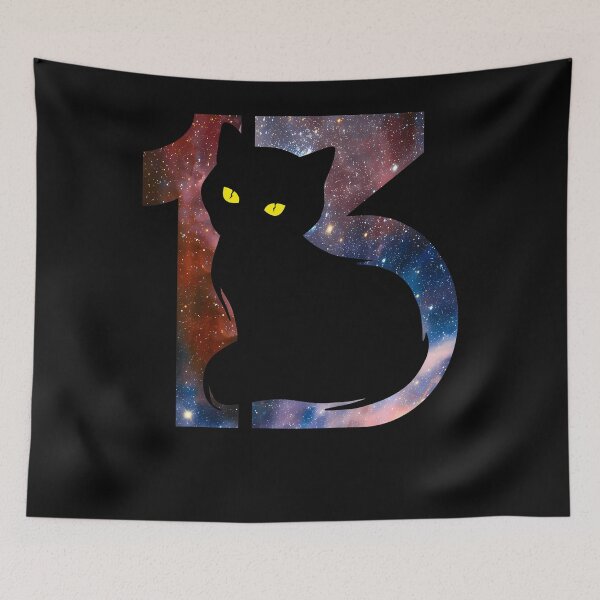Item preview, Unlucky Number 13 Cat Silhouette Space Galaxy Theme designed and sold by TyrelKoch.