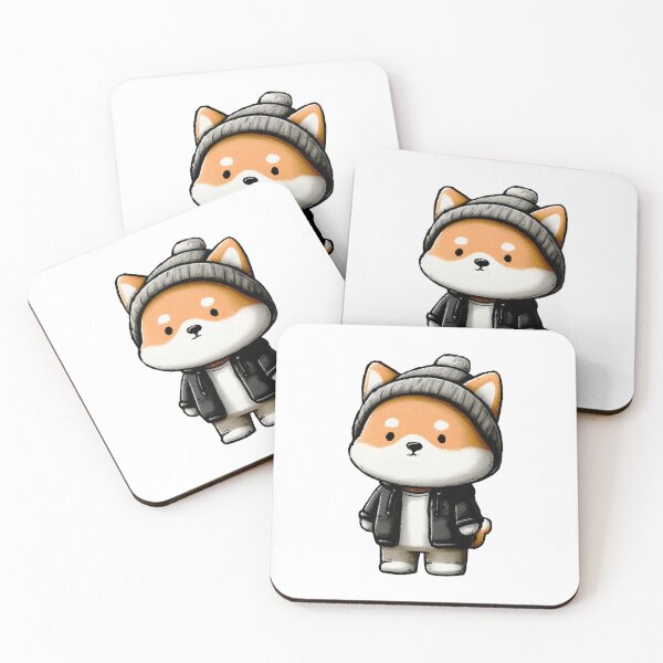 Item preview, cool chibi shiba inu dog stylish knitted beanie hat jacket hip hop style fashion adorable pet cartoon illustration designed and sold by Mimoshi ⭐⭐⭐⭐⭐.