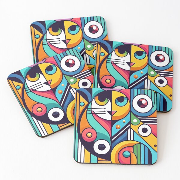 Item preview, Abstract Tortie Cat 1970s Kitty, Kitten MCM Style Atomic 1960 Art Deco, Colorful Tortoiseshell, pink, magenta, Purple designed and sold by TheTimeTaxi.