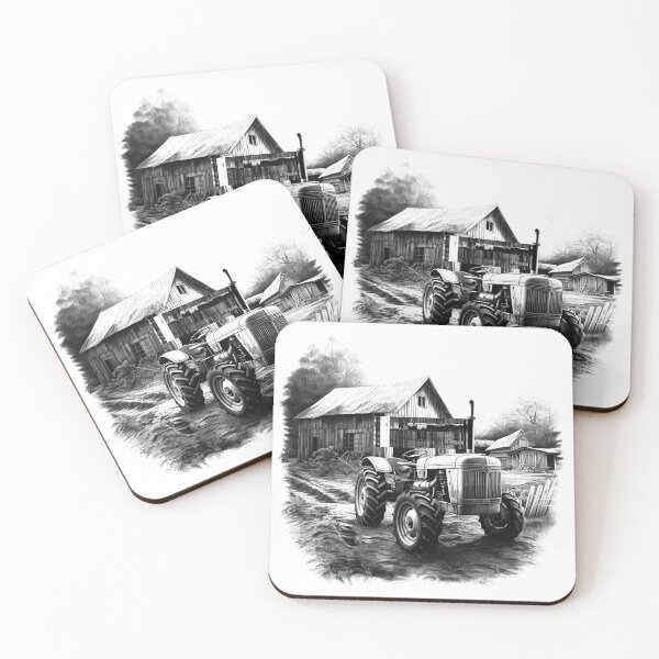 Item preview, Rustic Tractor and Barns – Black and White Country Life Art designed and sold by inkoutninja.