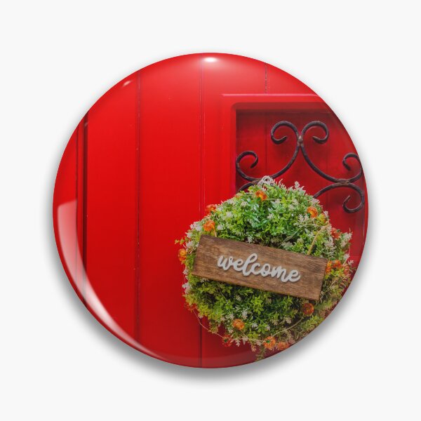 Item preview, Vibrant Red Front Door With Wreath, Welcome Sign, and Decorative Iron Details designed and sold by Nmallia.