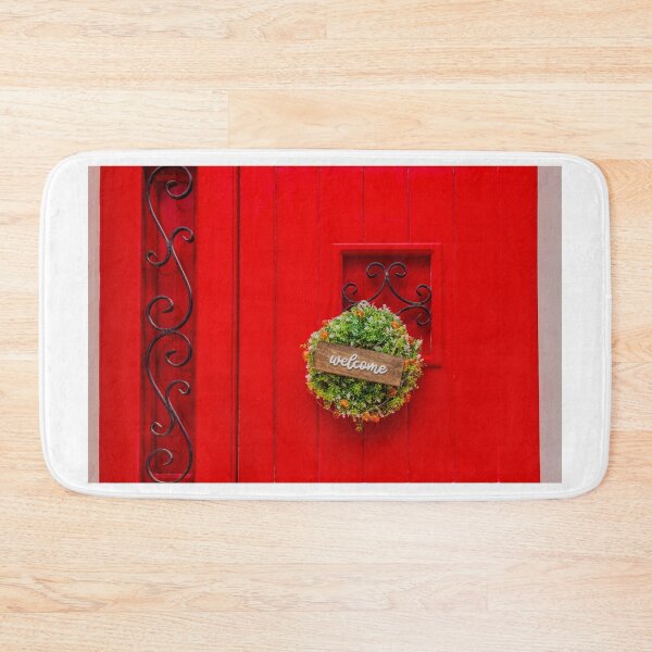 Item preview, Vibrant Red Front Door With Wreath, Welcome Sign, and Decorative Iron Details designed and sold by Nmallia.